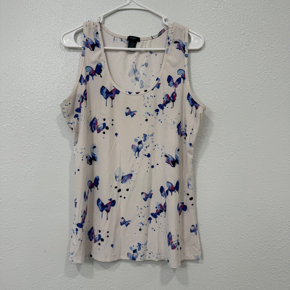 rue21 rue+ Womens 2X Butterfly Splatter Print Scoop Neck Tank Top Cream Blue